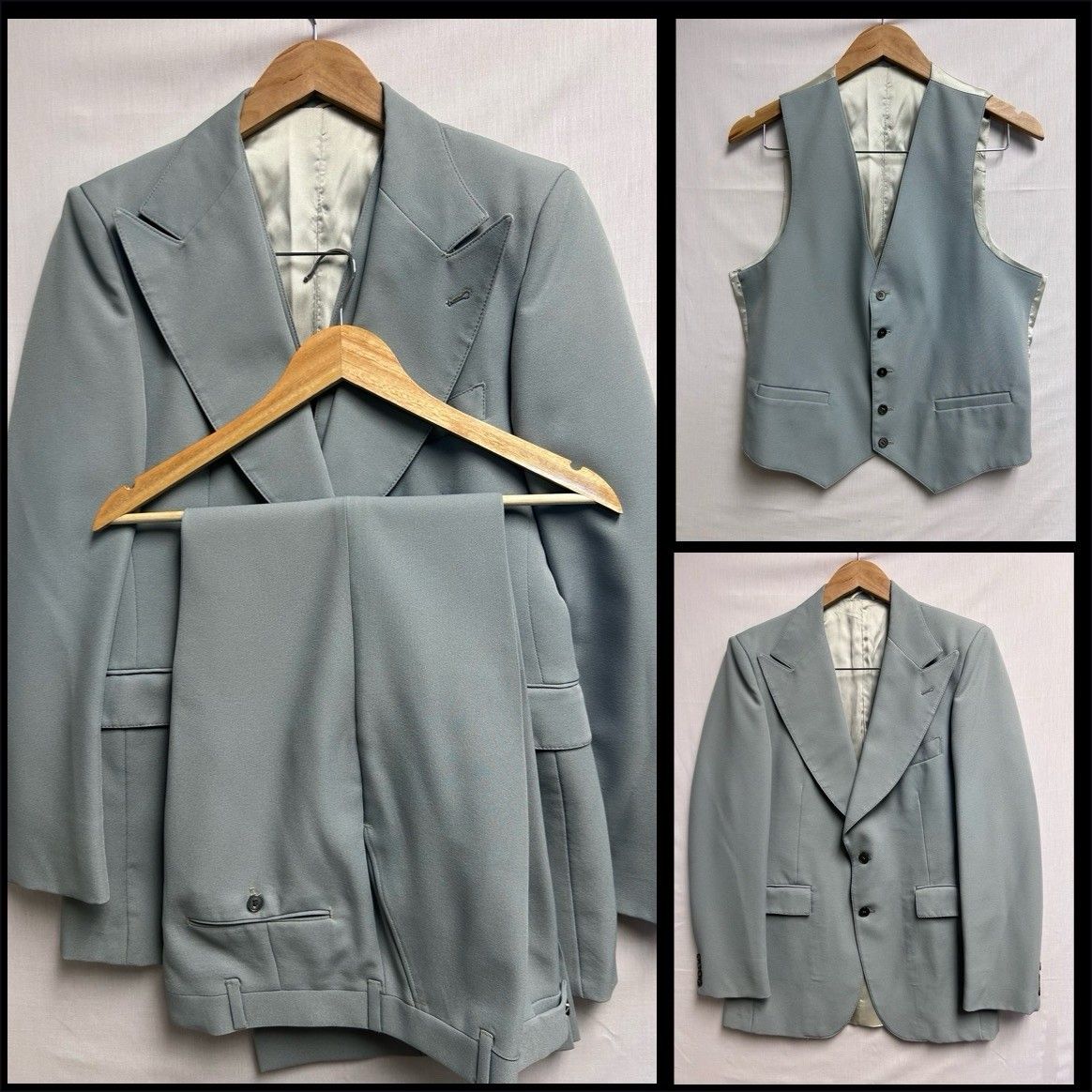 Pdc International Men’s 3 Piece Suit Peak Lapel Vintage Smoky Blue 32r? See Pics